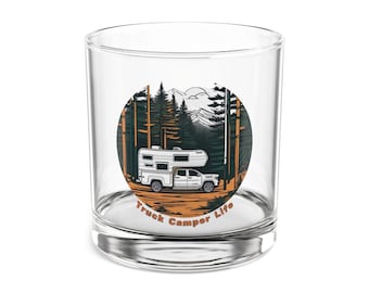 Truck Camper Life Rocks Glass, Truck Camper Gift, RV Living Gift, Camping Gift, Nomad Gift, Van Life Gift, Trucker Gift, Overlanding Gift