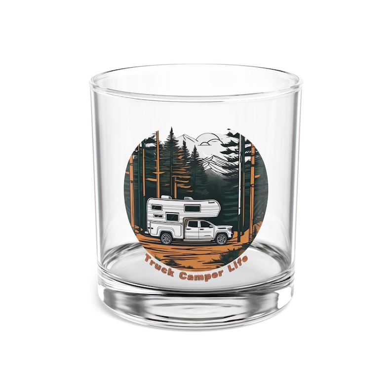 Truck Camper Life Rocks Glass, Truck Camper Gift, RV Living Gift, Camping Gift, Nomad Gift, Van Life Gift, Trucker Gift, Overlanding Gift image 1