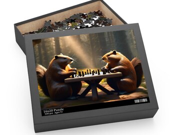 Rompecabezas, Castores jugando ajedrez rompecabezas, divertido rompecabezas familiar, rompecabezas único, rompecabezas único para adultos, regalos para parejas