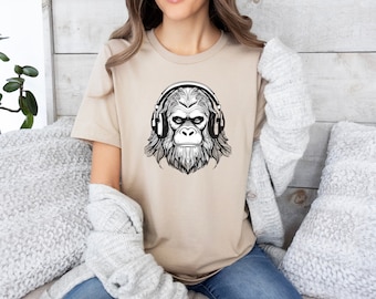 Bigfoot Headphones Shirt, Bigfoot Lovers Shirt, Yeti Shirt, Sasquatch Shirt, Bigfoot Gift, Sasquatch Gift