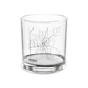Carte de Huntsville, verre à cocktail de l'Alabama, carte de Huntsville Rocks Glass, cadeau unique en Alabama, carte de l'Alabama, cadeau de Huntsville en Alabama