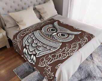 Owl Throw Microfiber Blanket, Gifts For Owl Lovers, Cozy Owl Blanket, Owl Throw, Camping Blanket, Animal Lover Blanket, Unique Owl Art
