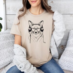Maglietta con cuffie Fox, maglietta con volpe carina, maglietta con volpe fantastica, maglietta con amanti della volpe, maglietta con amanti degli animali, regalo con volpe