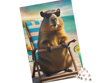Puzzle, Capybara On Vacation Jigsaw, Adult Jigsaw, Gifts For Friends, Funny Puzzle, Cool Puzzle Gift, Capybara Gift