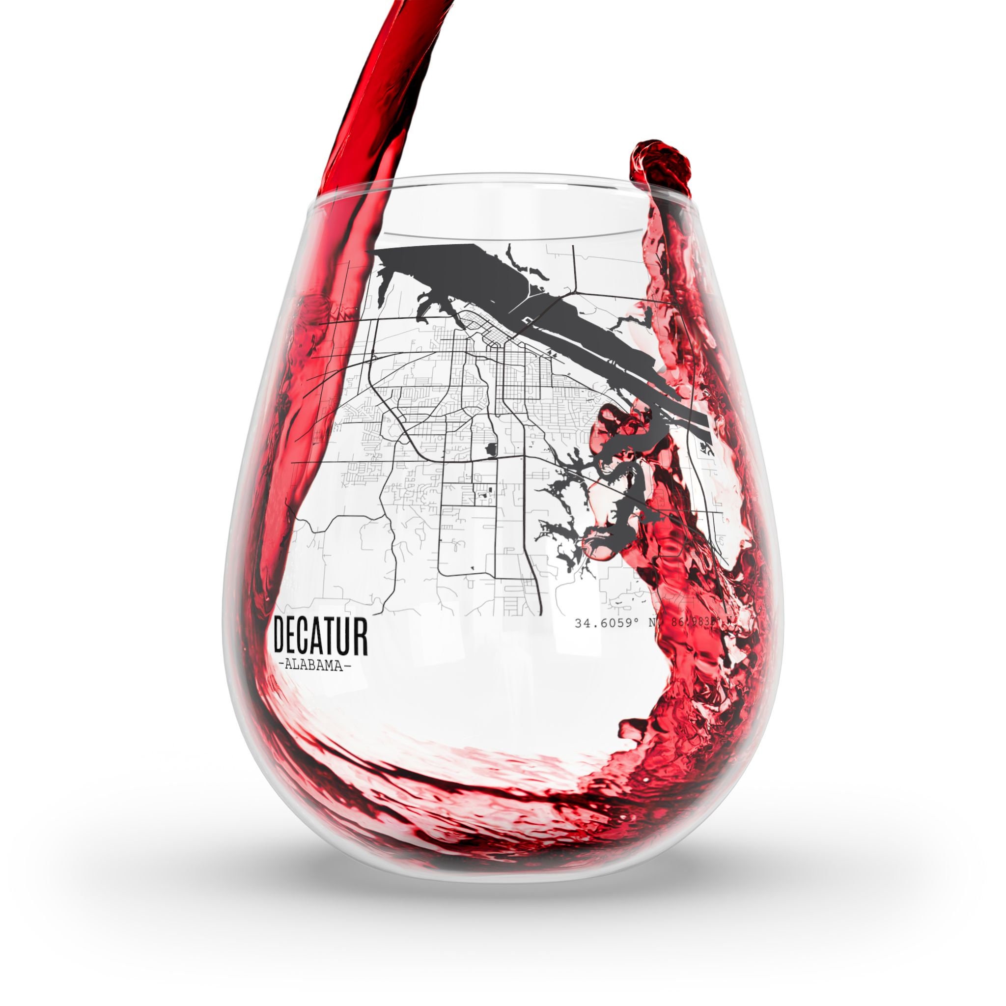 Map of Decatur Alabama Stemless Wine Glass, Map of Alabama, Alabama ...