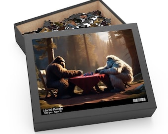 Puzzle, Bigfoot And Yeti Play Poker Jigsaw, Adult Puzzle, Family Puzzle, Unique Puzzle, Bigfoot Lovers Gift, Sasquatch Gift
