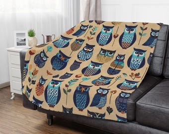 Owl Throw Microfiber Blanket, Gifts For Owl Lovers, Cozy Owl Blanket Gift, Owl Art Blanket, Cozy Winter Blanket Throw Gift, Owl Throw
