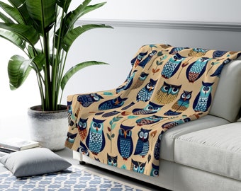 Owl Sherpa Fleece Blanket, Gifts For Owl Lovers, Cool Owl Blanket Gift