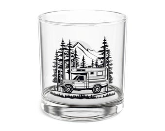 Truck Camper Life Rocks Cocktail Glass, Truck Camper Gift, RV Living, Camping Art, Nomad Gift, Van Life Gift, Trucker Gift, Overlanding Gift