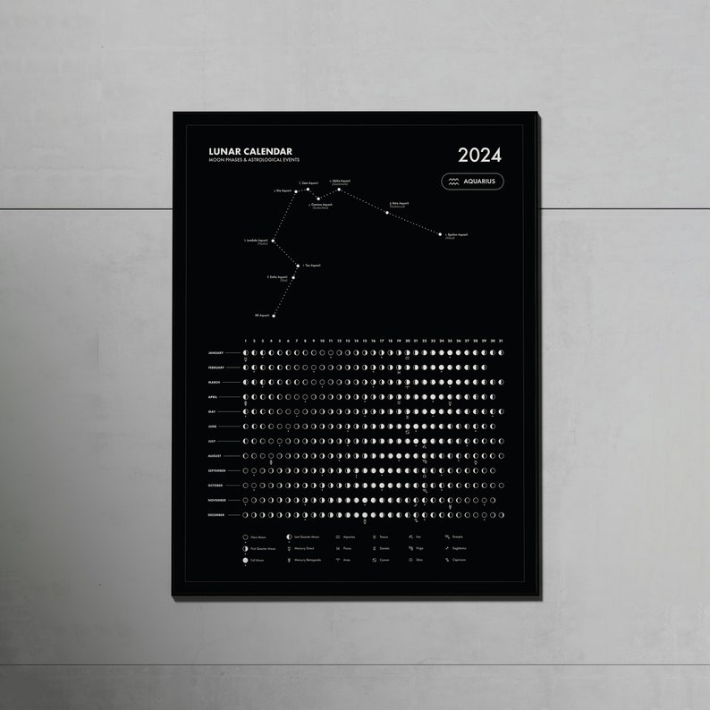 Aquarius 2024 Lunar Calendar Poster digital Download Etsy