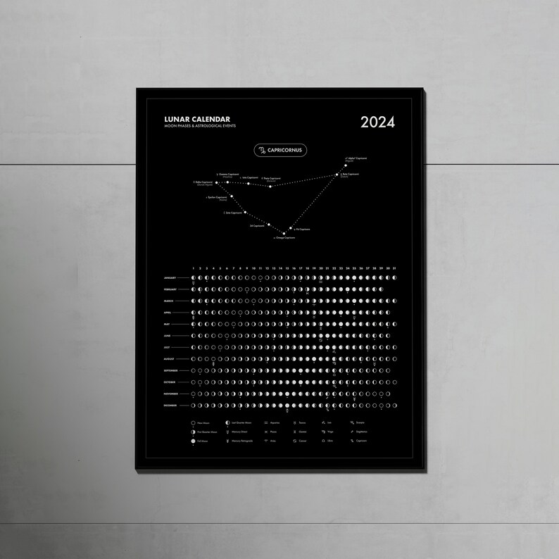 Capricorn 2024 Lunar Calendar Poster digital Download Etsy