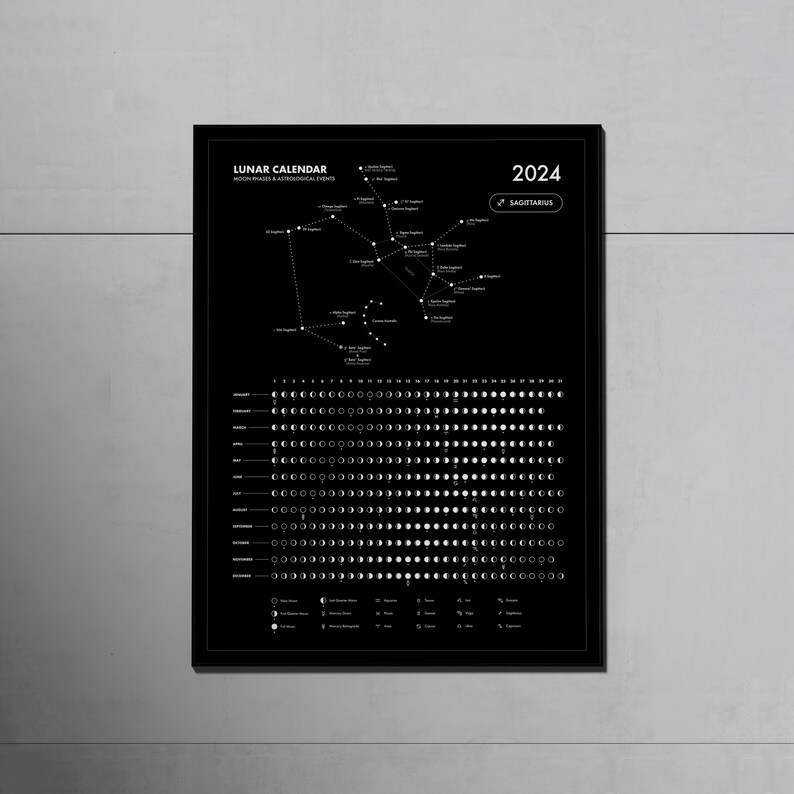 Sagittarius 2024 Lunar Calendar Poster digital Download Etsy