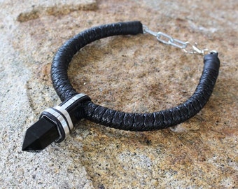 Obsidian Addiction - Leather Necklace with Obsidian Stone