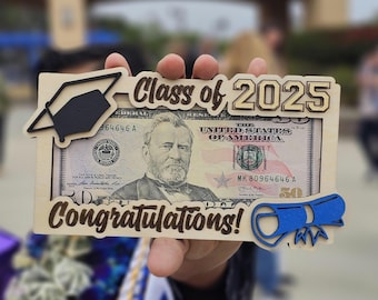 Laser Engraved Wood Graduation Money Holder: Class of 2025, Custom Colors