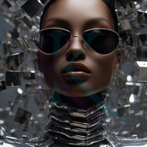 Black Woman Art Print: Shattered Shades AI Digital Art (Download)