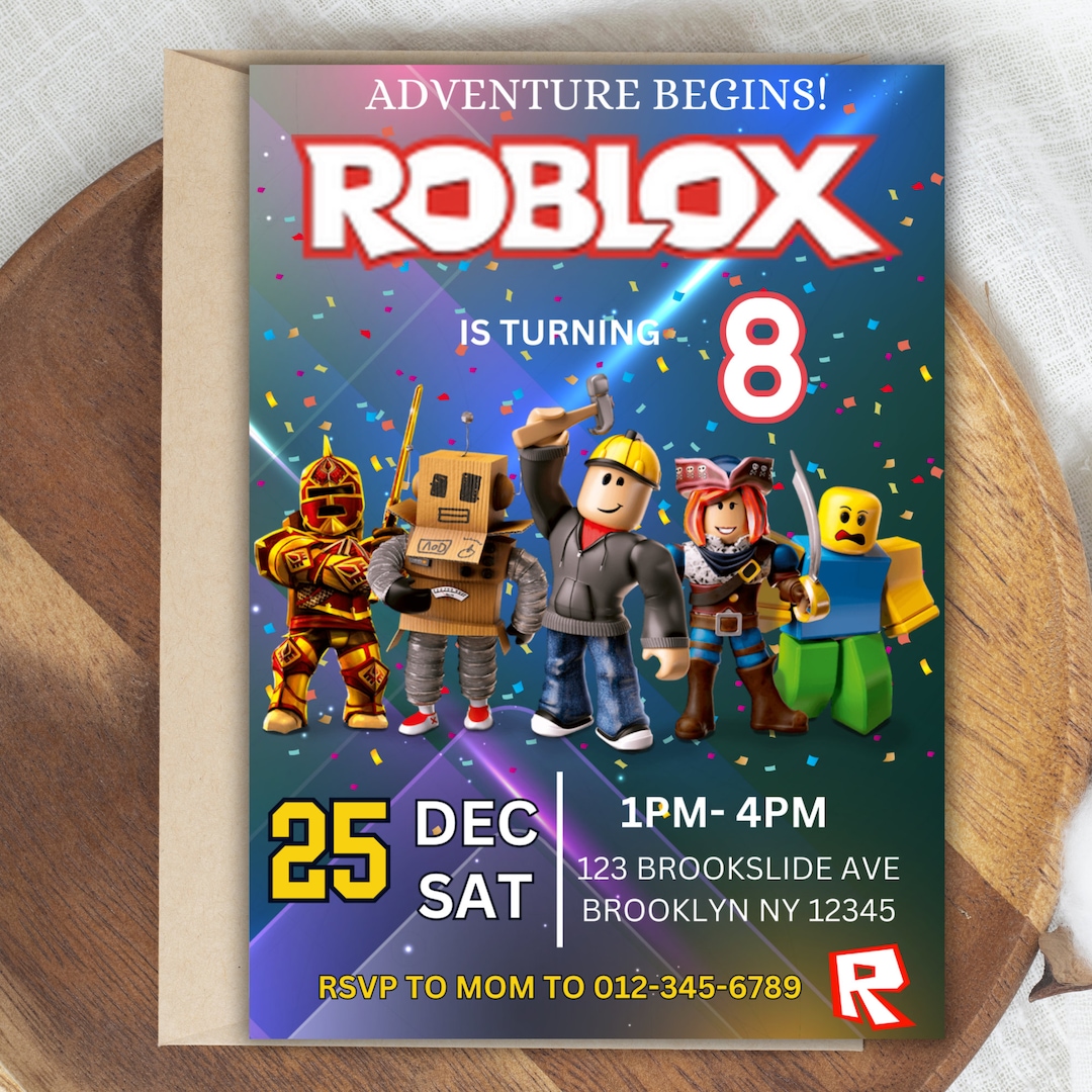 Roblox Birthday Invitation, Roblox Gamer Party, Roblox Video Game ...