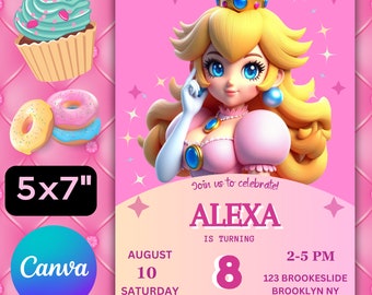 Super Mario Girl Birthday Party Invitation, Princess Peach Birthday Invite, Super Mario Bros Girl Party Invitation, Mario Bros Princess