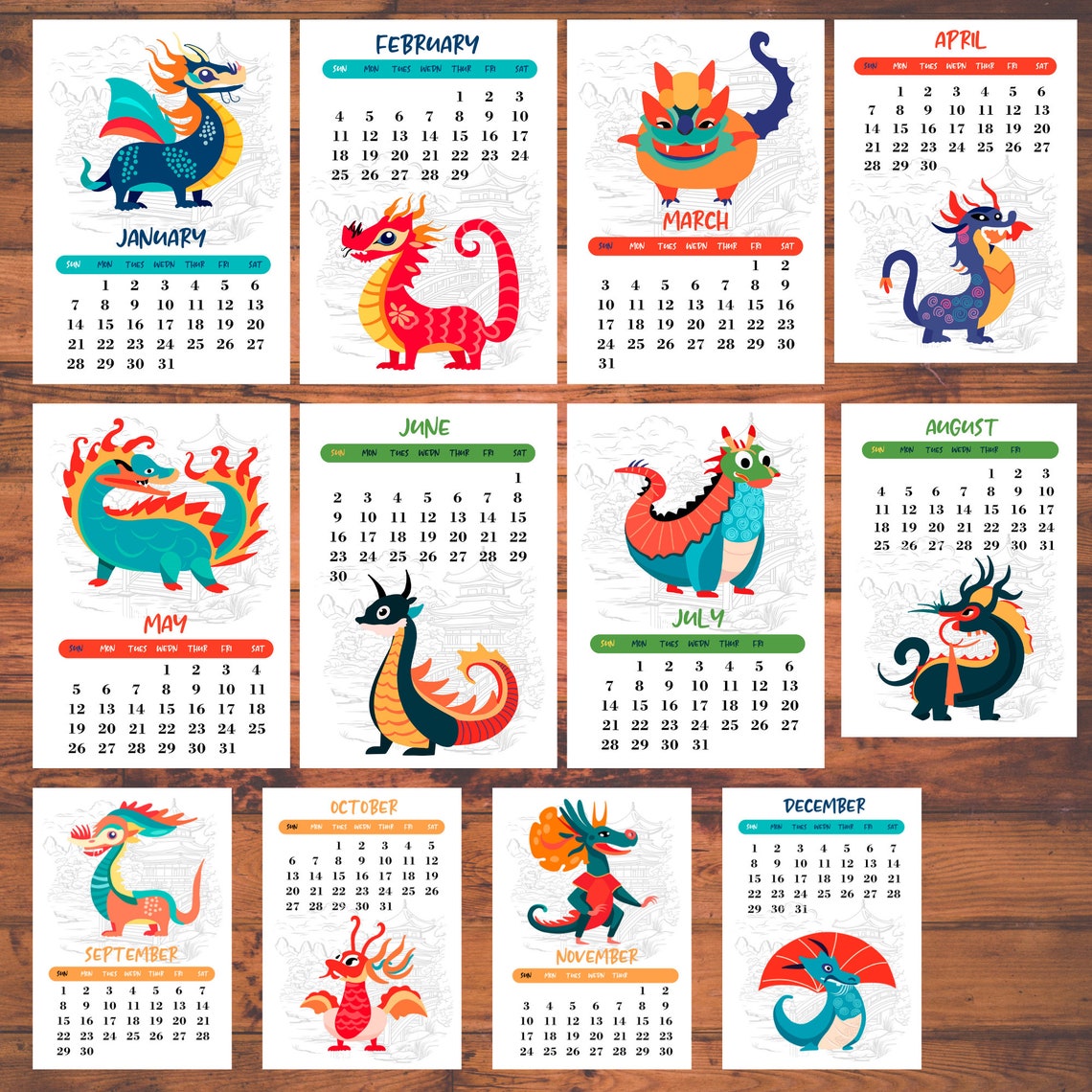 2024 Chianese Dragon Calendar Year, 2024 Dragon Calendar Year, 2024 ...