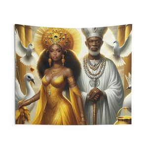 Wandtapijt - Oshun Obatala | Regla De Ocha | Wandtapijt | Muurkunstafdruk | Woondecoratie muurkunst | Santeria | Spiritueel geschenk