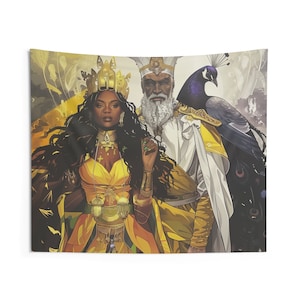 Tapisserie - Oshun Obatala | Regla De Ocha | tenture murale | Impression d&#39;art mural | Décoration murale d&#39;intérieur | Santéria | Cadeau spirituel