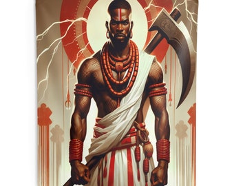 Gobeläng - Shango | Panel De Trono | Regla De Ocha | Väggbonad | Heminredning Väggkonst | Santeria | Yorubakonst | Andliga gåvor