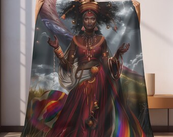 Blanket - Oya | Spiritual Gifts For Women | Regla De Ocha | Santeria | Orisha Gifts | Yoruba Art | African Deity | Velveteen Plush Blanket