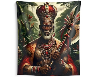 Gobeläng - Shango | Panel De Trono | Regla De Ocha | Väggkonstgobelänger | Heminredning | Santeria | Väggbonad | Orisha-presenter
