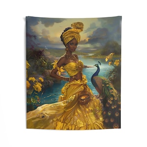 Tapisserie - Oshun | Panneau De Trono | | Regla De Ocha | Impression d&#39;art mural | Tapisseries murales | Décoration murale d&#39;intérieur | Art mural | Art spirituel
