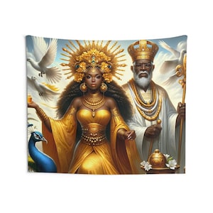 Tapisserie - Oshun Obatala | Regla De Ocha | tenture murale | Impression d&#39;art mural | Décoration murale d&#39;intérieur | Santéria | Cadeau spirituel