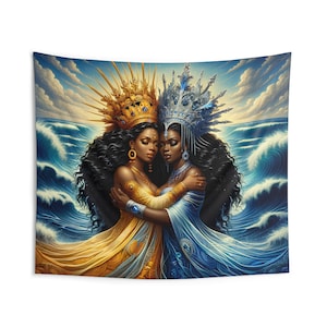 Tapiz - Yemaya Oshun / Tapices Dos Aguas / Arte de pared de decoración del hogar / Tapiz colgante de pared / Yoruba / Santería