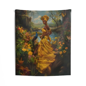 Tapisserie - Oshun | Panneau De Trono | | Regla De Ocha | Impression d&#39;art mural | Tapisseries murales | Décoration murale d&#39;intérieur | Art mural | Art spirituel