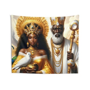 Tapisserie - Oshun Obatala | Regla De Ocha | tenture murale | Impression d&#39;art mural | Décoration murale d&#39;intérieur | Santéria | Cadeau spirituel