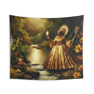 Tapisserie - Oshun | Panneau De Trono | Regla De Ocha | Impressions d&#39;art mural | Décoration murale d&#39;intérieur | tenture murale | Tapisserie murale d&#39;intérieur