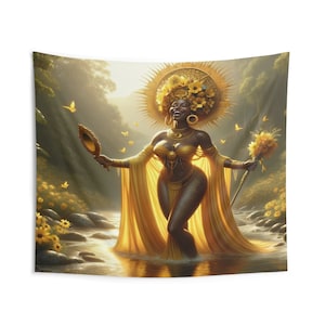 Tapisserie - Oshun | Panneau De Trono | Regla De Ocha | Décoration murale d&#39;intérieur | tenture murale | Tapisseries murales | Yoruba | Santéria