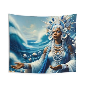Tapisserie - Yemaya | Panneau De Trono | Regla De Ocha | Tapisseries murales | Décoration murale d&#39;intérieur | tenture murale | Yoruba | Santéria