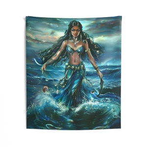 Tapestry - Yemaya | Panel De Trono | Regla De Ocha | Wall Art Tapestries | Home Decor Wall Art | Wall Hanging Tapestry | Yoruba | Santeria