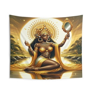 Tapisserie - Oshun | Panneau De Trono | Regla De Ocha | tenture murale | Impression d&#39;art mural | Décoration murale d&#39;intérieur | Santéria | Cadeau spirituel