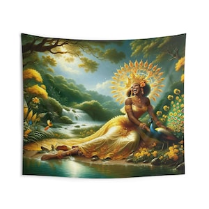 Tapisserie - Oshun | Panneau De Trono | | Regla De Ocha | Impression d&#39;art mural | Tapisseries murales | Décoration murale d&#39;intérieur | Art mural | Art spirituel