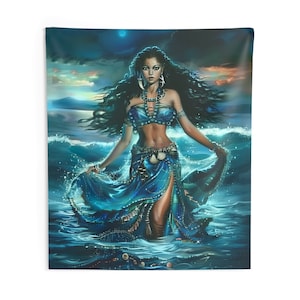 Tapestry - Yemaya | Panel De Trono | Regla De Ocha | Wall Art Tapestries | Home Decor Wall Art | Wall Hanging Tapestry | Yoruba | Santeria