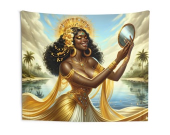 Tapiz - Oshun / Panel De Trono / Regla De Ocha / Tapiz colgante de pared / Impresión de arte de pared / Arte de pared de decoración del hogar / Santería / Regalo espiritual