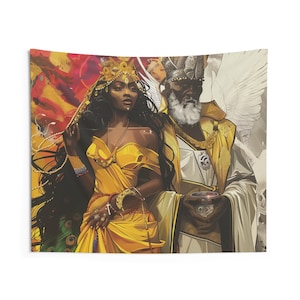 Tapisserie - Oshun Obatala | Regla De Ocha | tenture murale | Impression d&#39;art mural | Décoration murale d&#39;intérieur | Santéria | Cadeau spirituel