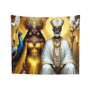 Tapisserie - Oshun Obatala | Regla De Ocha | tenture murale | Impression d&#39;art mural | Décoration murale d&#39;intérieur | Santéria | Cadeau spirituel