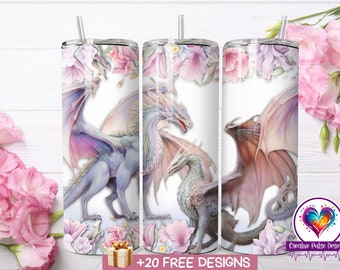 Wrap drakenbeker: bloemen 20oz mager sublimatieontwerp beker (digitale png-download)