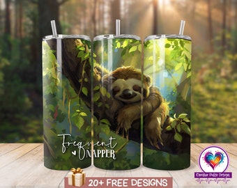 Sloth Tumbler Wrap PNG: Frequent Napper 20oz Skinny Design (Digital Download)