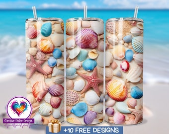 Ontwerp beker zeeschelp zeesterren: strand 20oz magere beker wrap (digitale download)