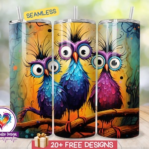 Envoltura de vaso de pájaros locos divertidos, vaso de sublimación de 20 oz, diseño de vaso animado divertido, descarga digital PNG, diseño de vaso popular