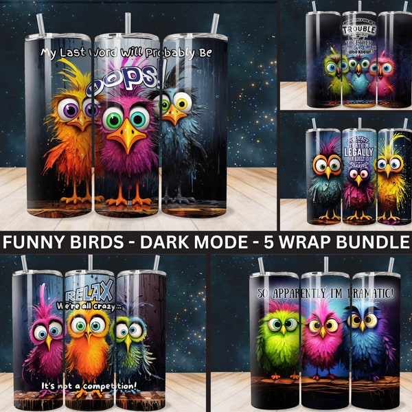 Funny Birds Tumbler Wrap Bundle, Sarcastic Quote Sublimation Tumbler, 20 oz Skinny Designs PNG, Digital Download, Popular Right Now, 5-Pack