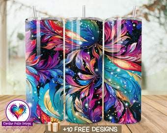 Glitter Tumbler PNG: Seamless Colorful Floral Design (Digital Download)