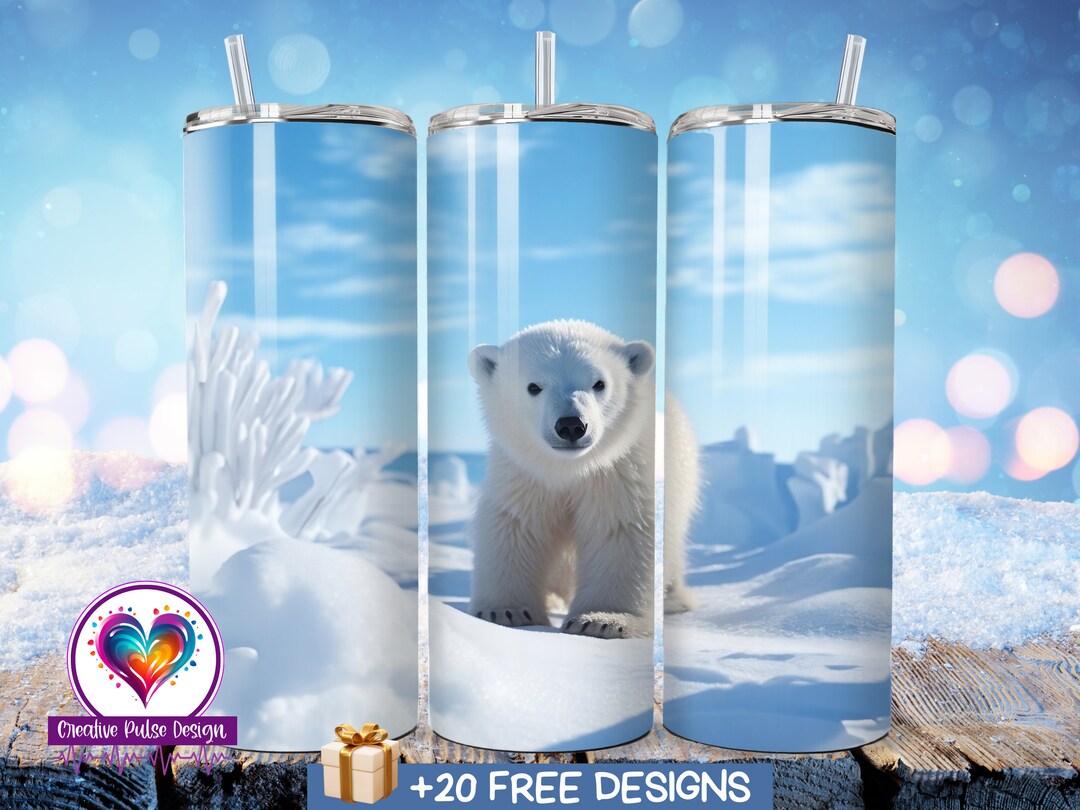 Polar Bear Cub Tumbler Wrap: 20oz Skinny Sublimation Design (PNG ...