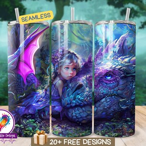 Drakflicka Tumbler Wrap Slim 20 oz Sublimeringsdesign, Digital Nedladdning PNG Fantasy Tumbler